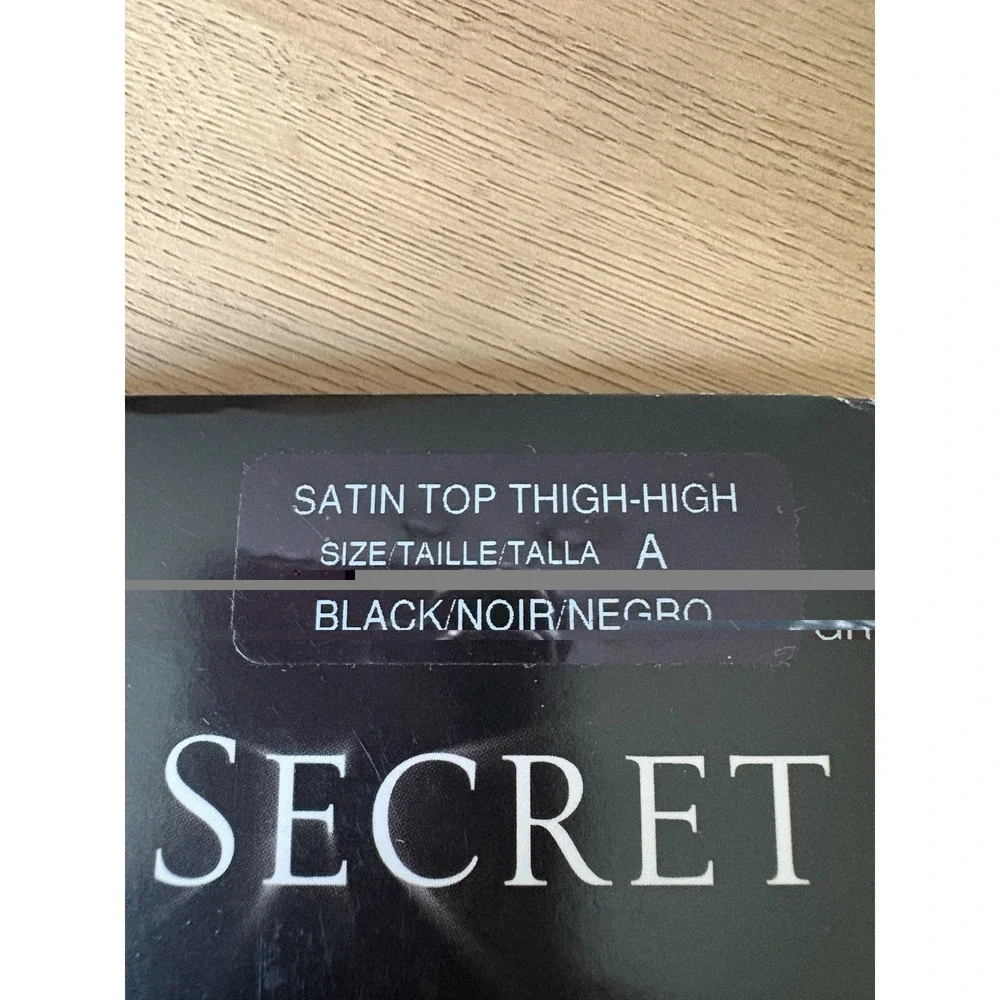 Vintage Victoria's Secret Satin Top Thigh High Stockings Black Size A 90's y2k